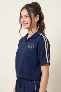 Zivame Knit Poly Athleisure Sweatshirt - Navy Peony — thumbnail 3